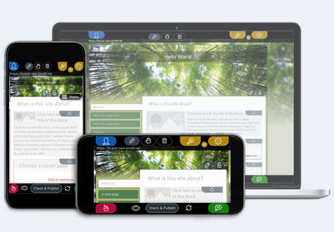 Crea un sito Web con SimDif, l'app per la creazione di siti Web che funziona su telefoni e computer.